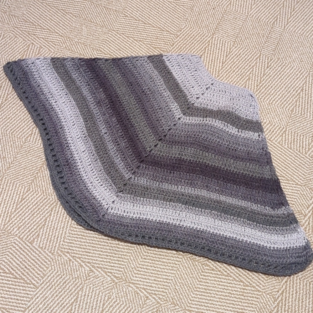 Handmade Crocheted Small Christmas Tree Skirt, Ombre Gray Striped Shawl